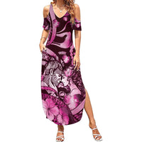 Personalised Maori Romantic Valentine Summer Maxi Dress The Hongi Kiss Pink Galaxy