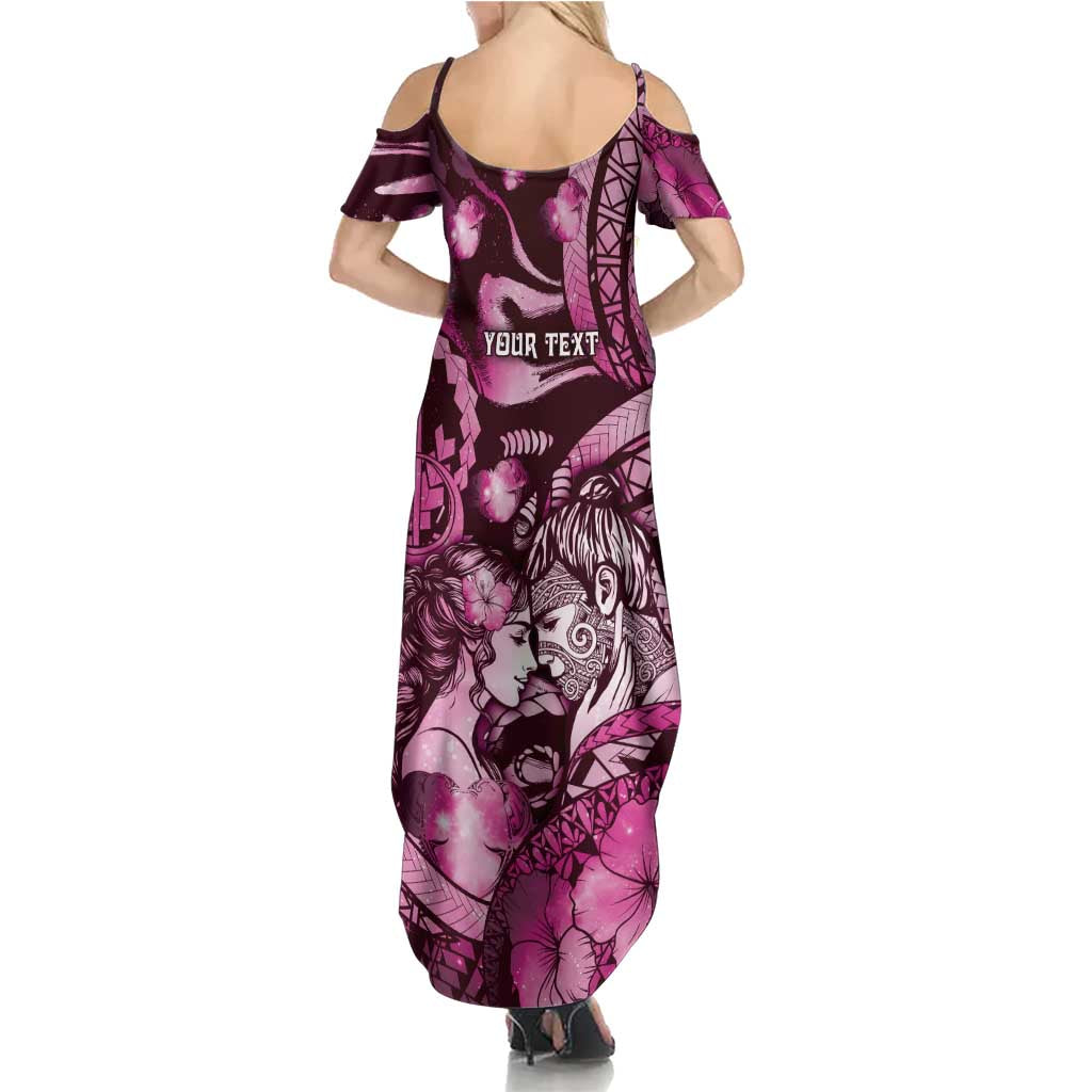 Personalised Maori Romantic Valentine Summer Maxi Dress The Hongi Kiss Pink Galaxy