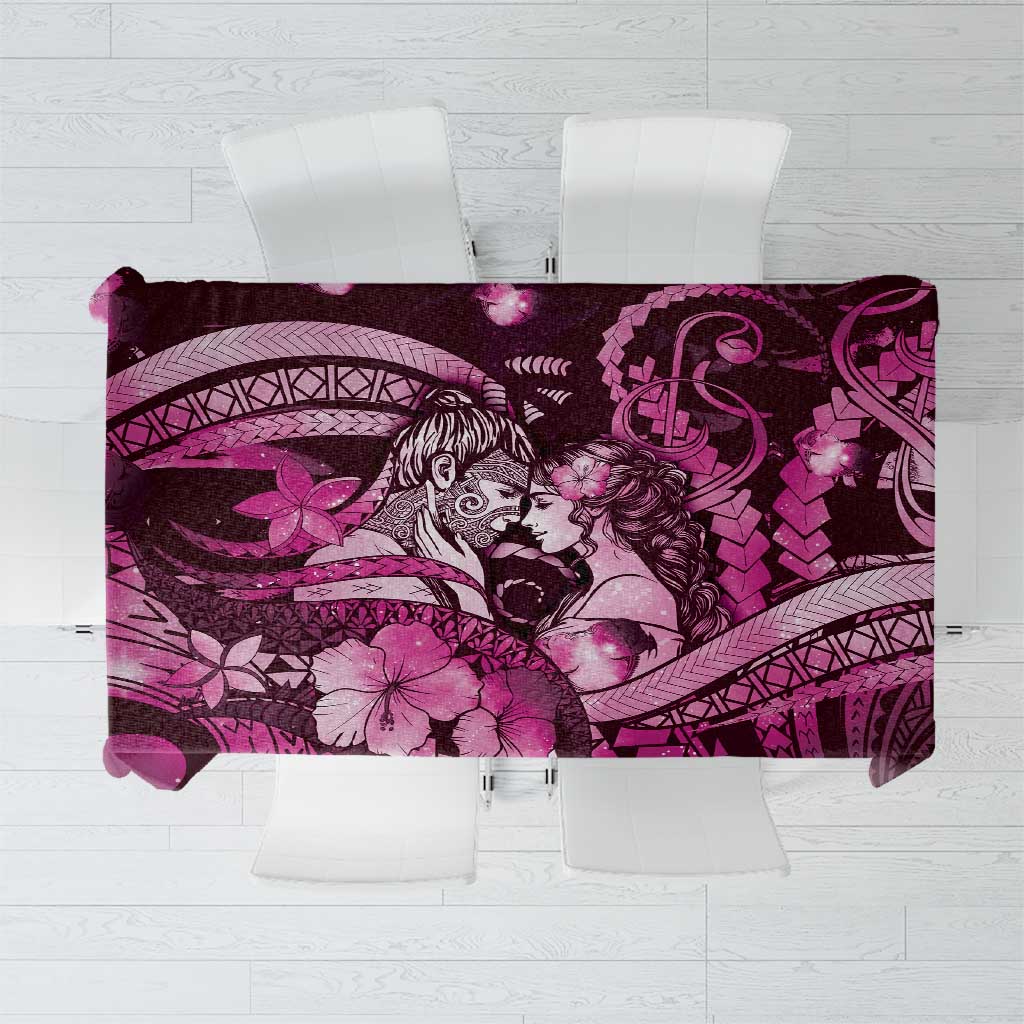 Maori Romantic Valentine Tablecloth The Hongi Kiss Pink Galaxy
