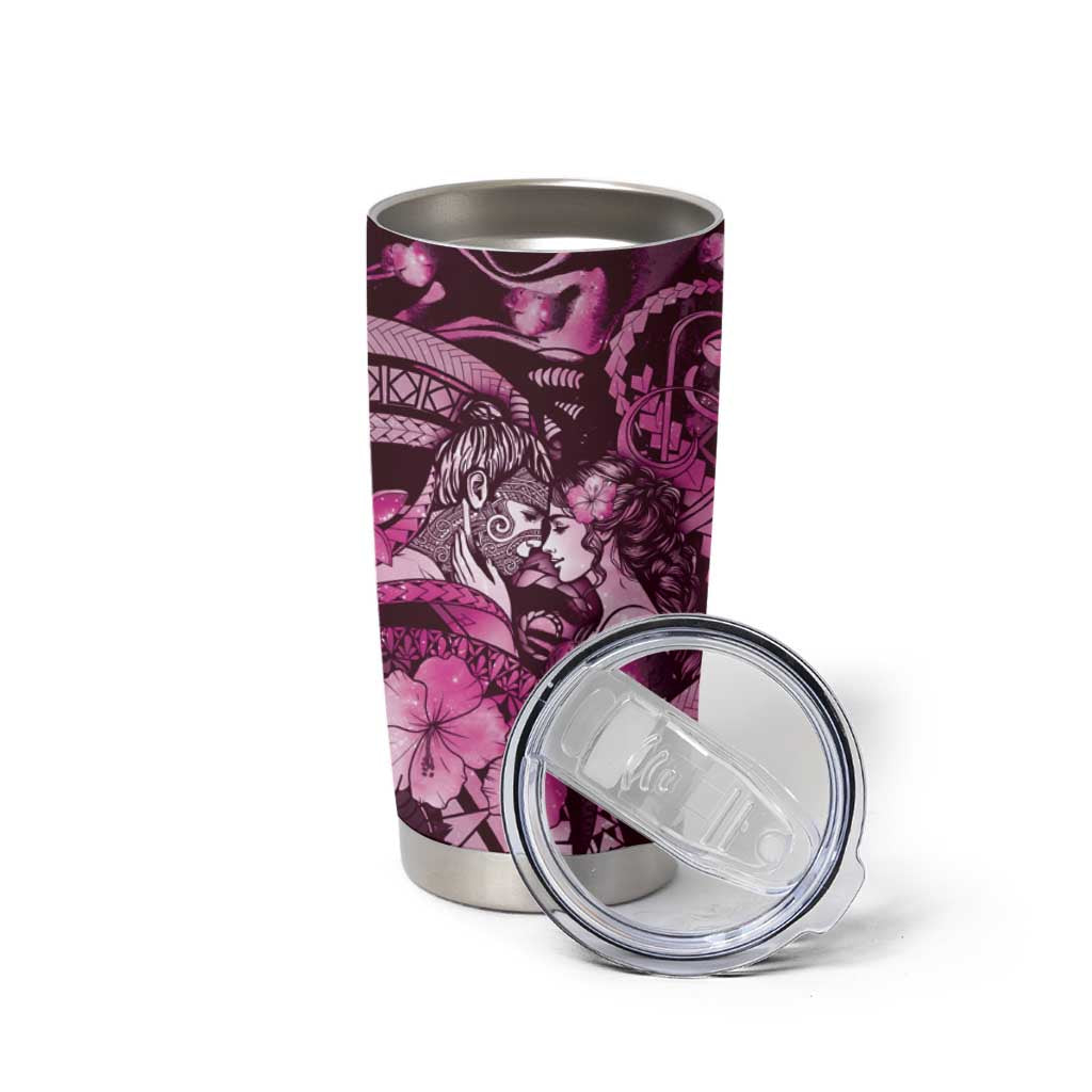 Personalised Maori Romantic Valentine Tumbler Cup The Hongi Kiss Pink Galaxy