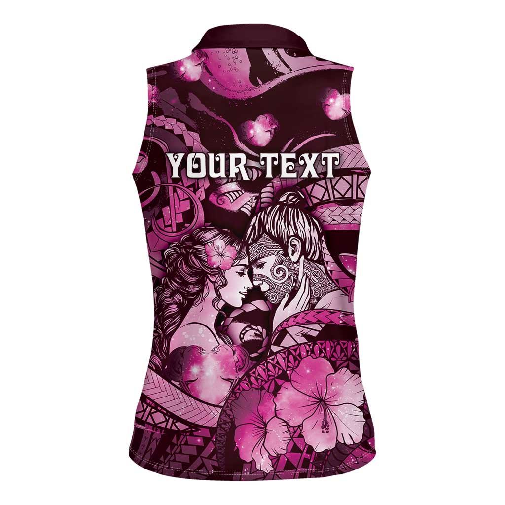 Personalised Maori Romantic Valentine Women Sleeveless Polo Shirt The Hongi Kiss Pink Galaxy DT05 - Polynesian Pride