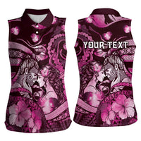 Personalised Maori Romantic Valentine Women Sleeveless Polo Shirt The Hongi Kiss Pink Galaxy DT05 - Polynesian Pride