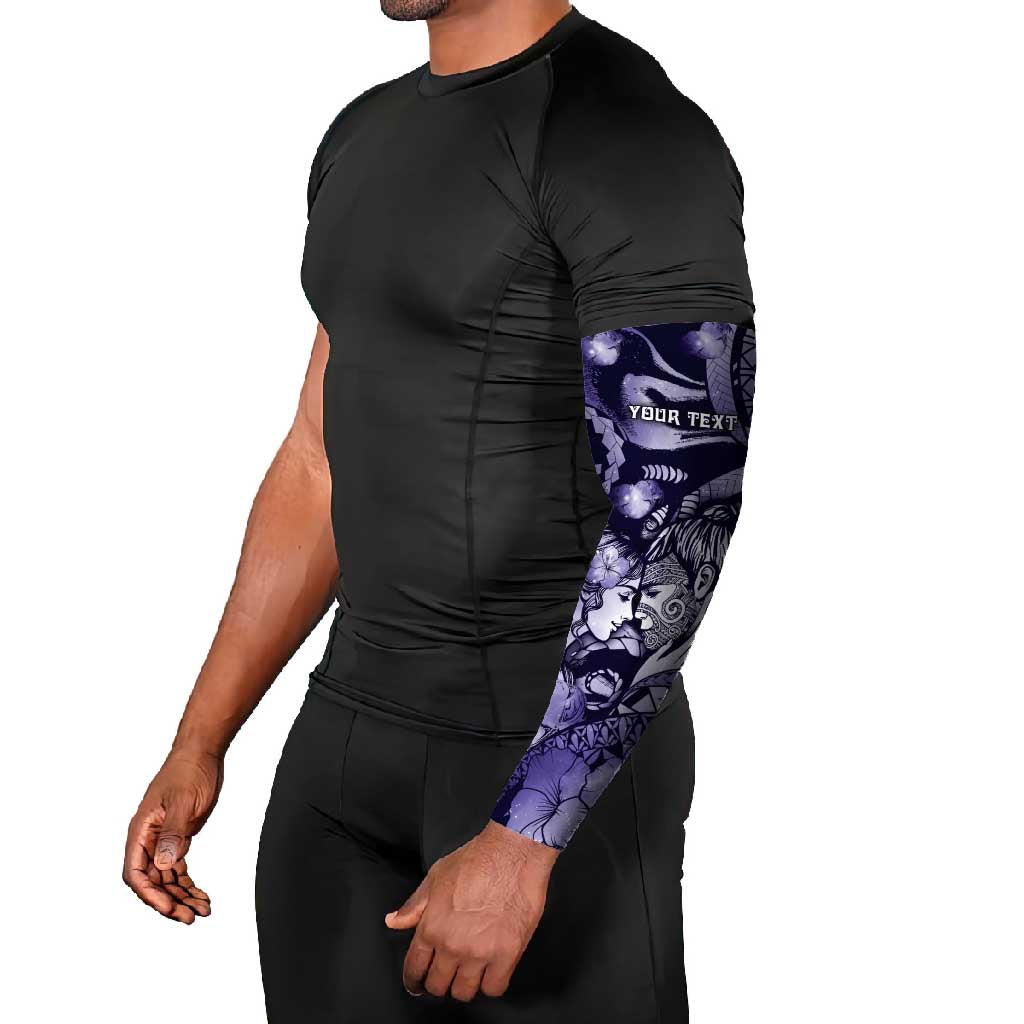 Personalised Maori Romantic Valentine Arm Sleeves The Hongi Kiss Purple Galaxy