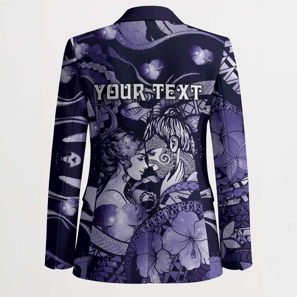 Personalised Maori Romantic Valentine Blazer The Hongi Kiss Purple Galaxy