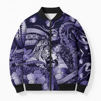 Personalised Maori Romantic Valentine Bomber Puffer Jacket The Hongi Kiss Purple Galaxy