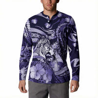Personalised Maori Romantic Valentine Button Sweatshirt The Hongi Kiss Purple Galaxy