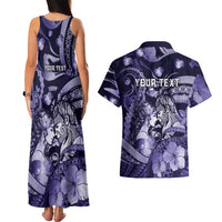 Personalised Maori Romantic Valentine Couples Matching Tank Maxi Dress and Hawaiian Shirt The Hongi Kiss Purple Galaxy DT05 - Polynesian Pride
