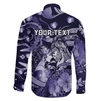 Personalised Maori Romantic Valentine Family Matching Mermaid Dress and Hawaiian Shirt The Hongi Kiss Purple Galaxy DT05 - Polynesian Pride