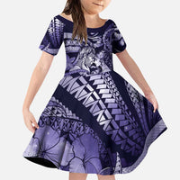 Personalised Maori Romantic Valentine Family Matching Puletasi and Hawaiian Shirt The Hongi Kiss Purple Galaxy DT05 Daughter's Dress Purple - Polynesian Pride