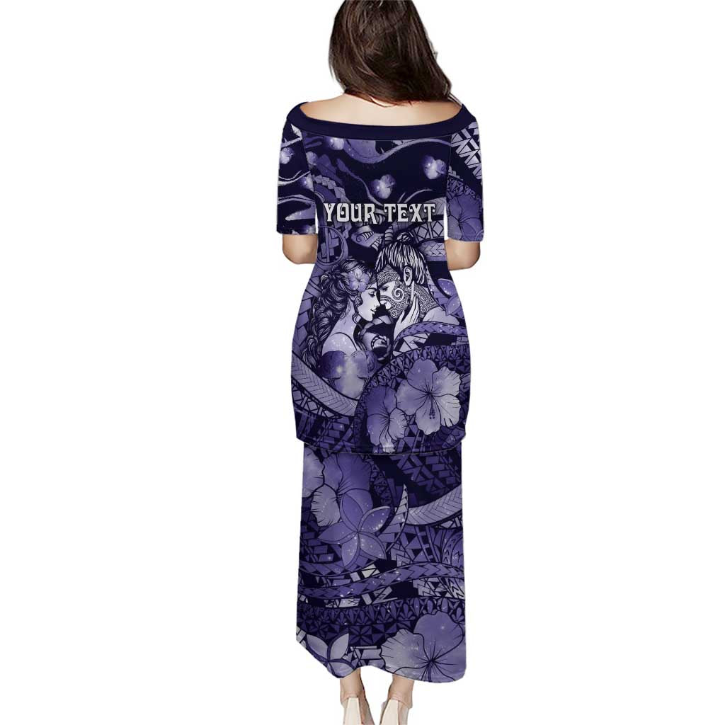 Personalised Maori Romantic Valentine Family Matching Puletasi and Hawaiian Shirt The Hongi Kiss Purple Galaxy DT05 - Polynesian Pride