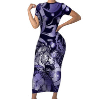 Personalised Maori Romantic Valentine Family Matching Short Sleeve Bodycon Dress and Hawaiian Shirt The Hongi Kiss Purple Galaxy DT05 Mom's Dress Purple - Polynesian Pride