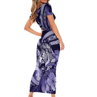 Personalised Maori Romantic Valentine Family Matching Short Sleeve Bodycon Dress and Hawaiian Shirt The Hongi Kiss Purple Galaxy DT05 - Polynesian Pride