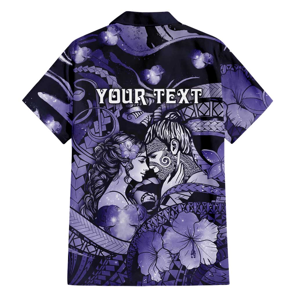 Personalised Maori Romantic Valentine Family Matching Summer Maxi Dress and Hawaiian Shirt The Hongi Kiss Purple Galaxy DT05 - Polynesian Pride