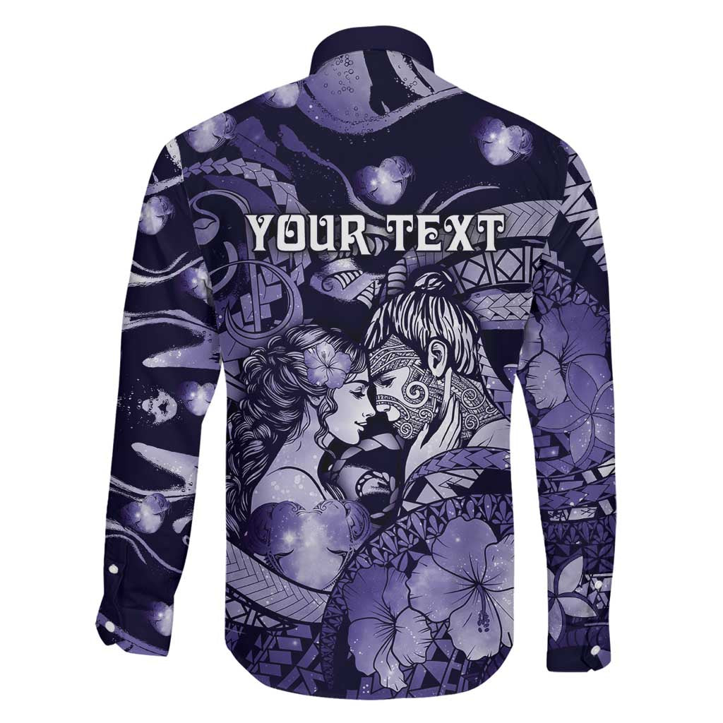 Personalised Maori Romantic Valentine Family Matching Summer Maxi Dress and Hawaiian Shirt The Hongi Kiss Purple Galaxy DT05 - Polynesian Pride