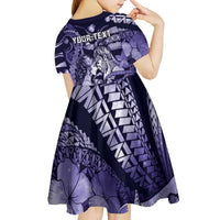 Personalised Maori Romantic Valentine Kid Short Sleeve Dress The Hongi Kiss Purple Galaxy DT05 - Polynesian Pride