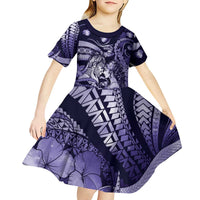 Personalised Maori Romantic Valentine Kid Short Sleeve Dress The Hongi Kiss Purple Galaxy DT05 - Polynesian Pride
