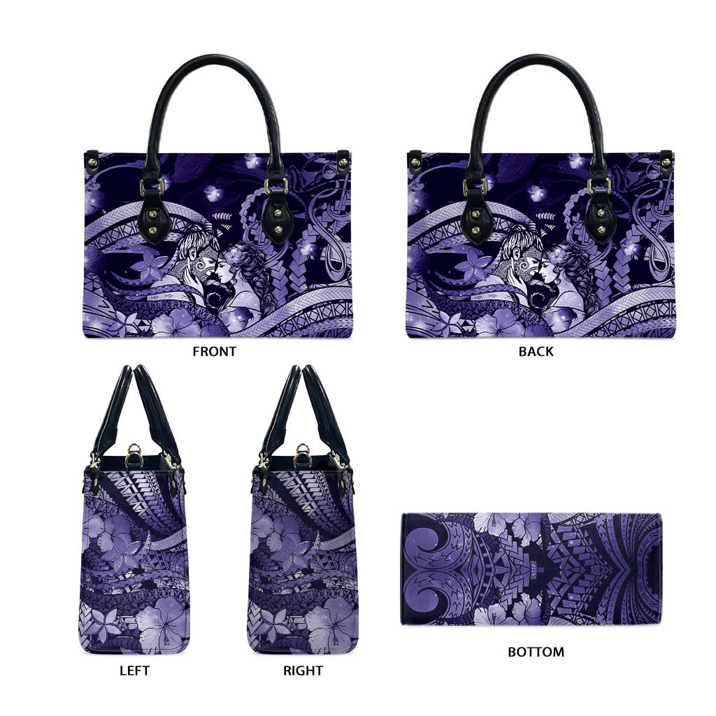 Maori Romantic Valentine Leather Bag The Hongi Kiss Purple Galaxy