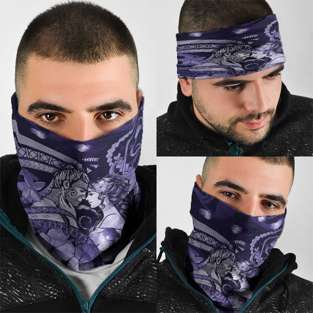 Maori Romantic Valentine Neck Gaiter The Hongi Kiss Purple Galaxy