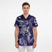 Personalised Maori Romantic Valentine Scrub Top The Hongi Kiss Purple Galaxy