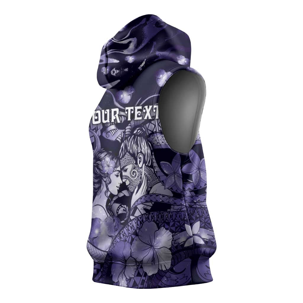 Personalised Maori Romantic Valentine Sleeveless Hoodie The Hongi Kiss Purple Galaxy DT05 - Polynesian Pride