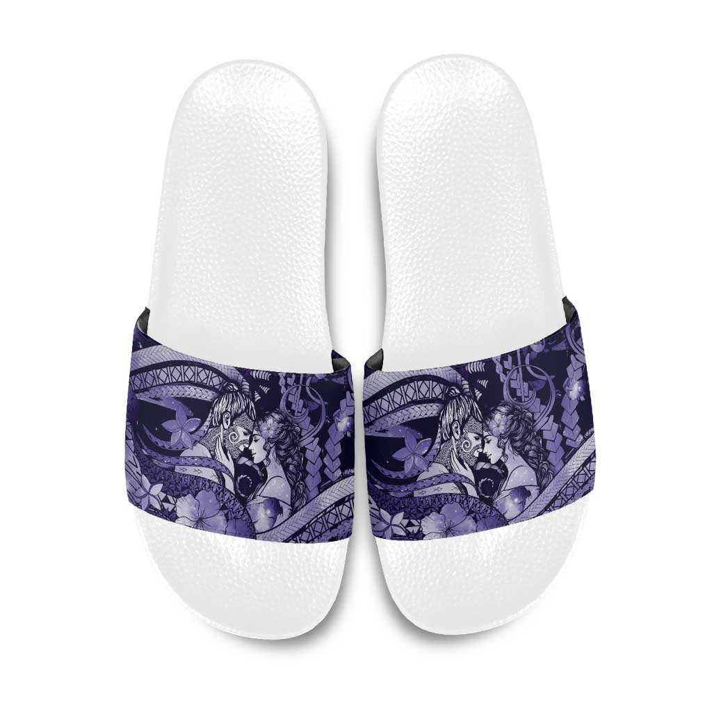 Maori Romantic Valentine Slide Sandals The Hongi Kiss Purple Galaxy