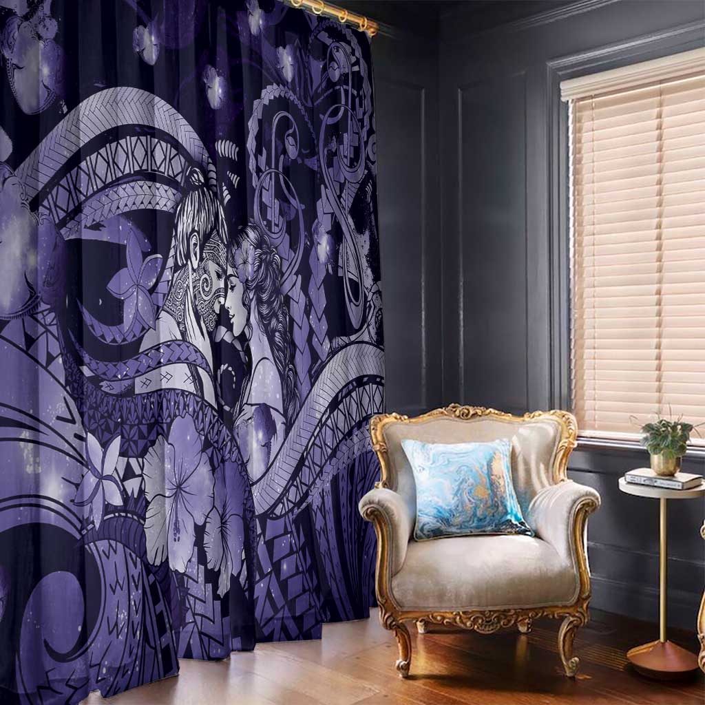 Maori Romantic Valentine Window Curtain The Hongi Kiss Purple Galaxy