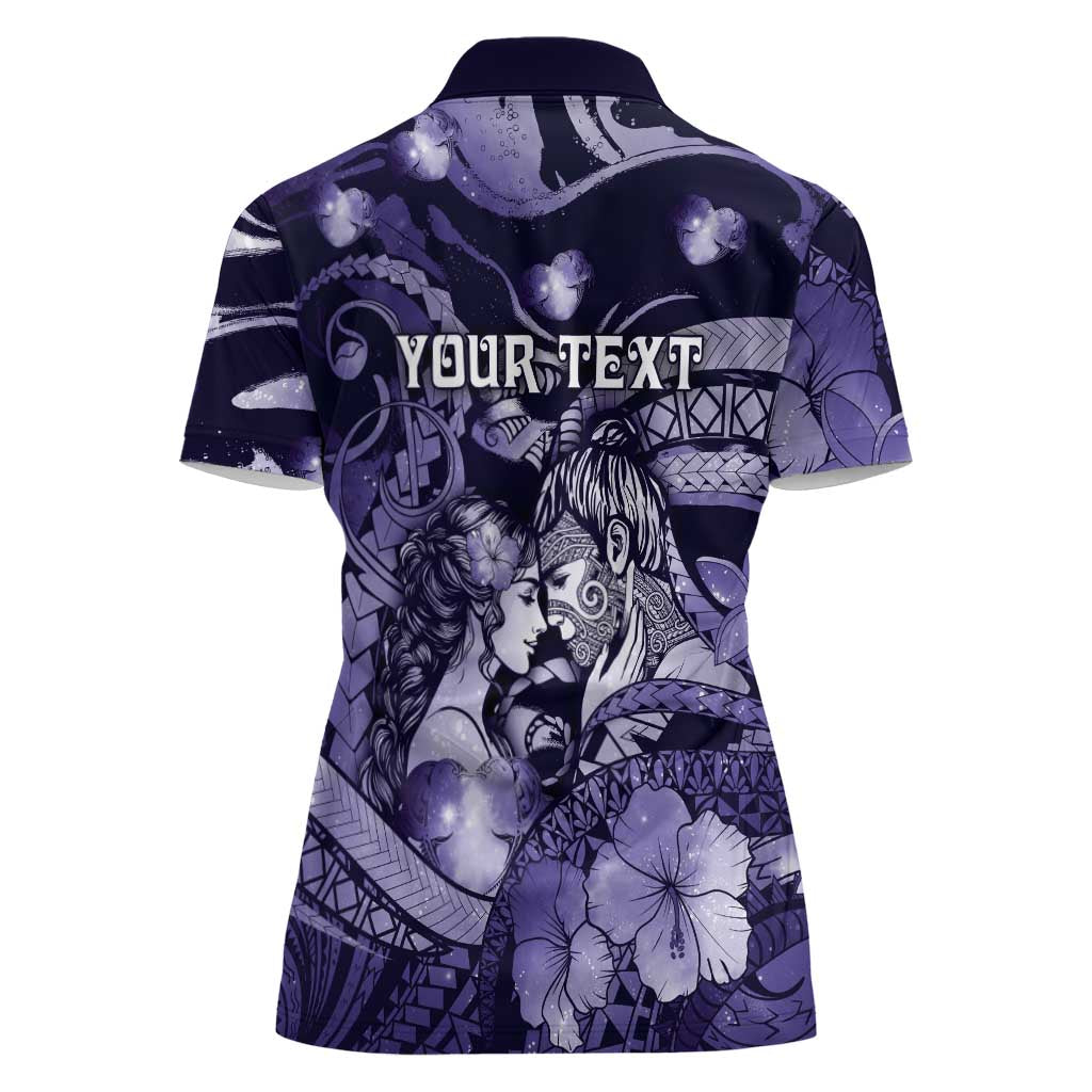 Personalised Maori Romantic Valentine Women Polo Shirt The Hongi Kiss Purple Galaxy DT05 - Polynesian Pride