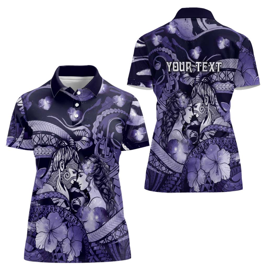 Personalised Maori Romantic Valentine Women Polo Shirt The Hongi Kiss Purple Galaxy DT05 - Polynesian Pride