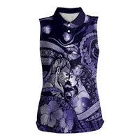 Personalised Maori Romantic Valentine Women Sleeveless Polo Shirt The Hongi Kiss Purple Galaxy DT05 Female Purple - Polynesian Pride