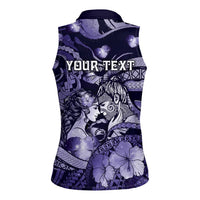 Personalised Maori Romantic Valentine Women Sleeveless Polo Shirt The Hongi Kiss Purple Galaxy DT05 - Polynesian Pride