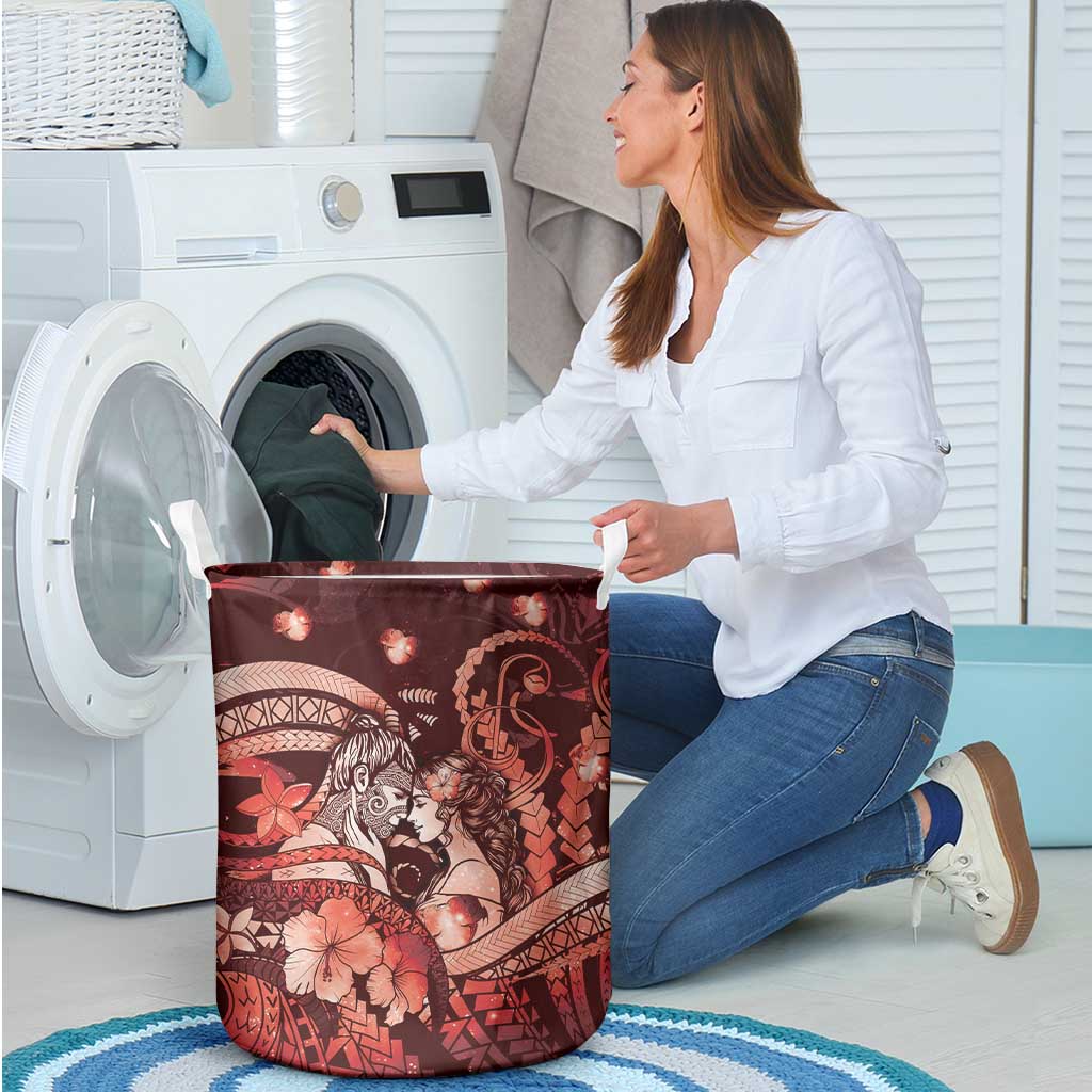 Maori Romantic Valentine Laundry Basket The Hongi Kiss Red Galaxy