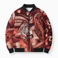 Personalised Maori Romantic Valentine Bomber Puffer Jacket The Hongi Kiss Red Galaxy
