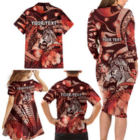 Personalised Maori Romantic Valentine Family Matching Long Sleeve Bodycon Dress and Hawaiian Shirt The Hongi Kiss Red Galaxy DT05 - Polynesian Pride