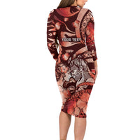 Personalised Maori Romantic Valentine Family Matching Long Sleeve Bodycon Dress and Hawaiian Shirt The Hongi Kiss Red Galaxy DT05 - Polynesian Pride