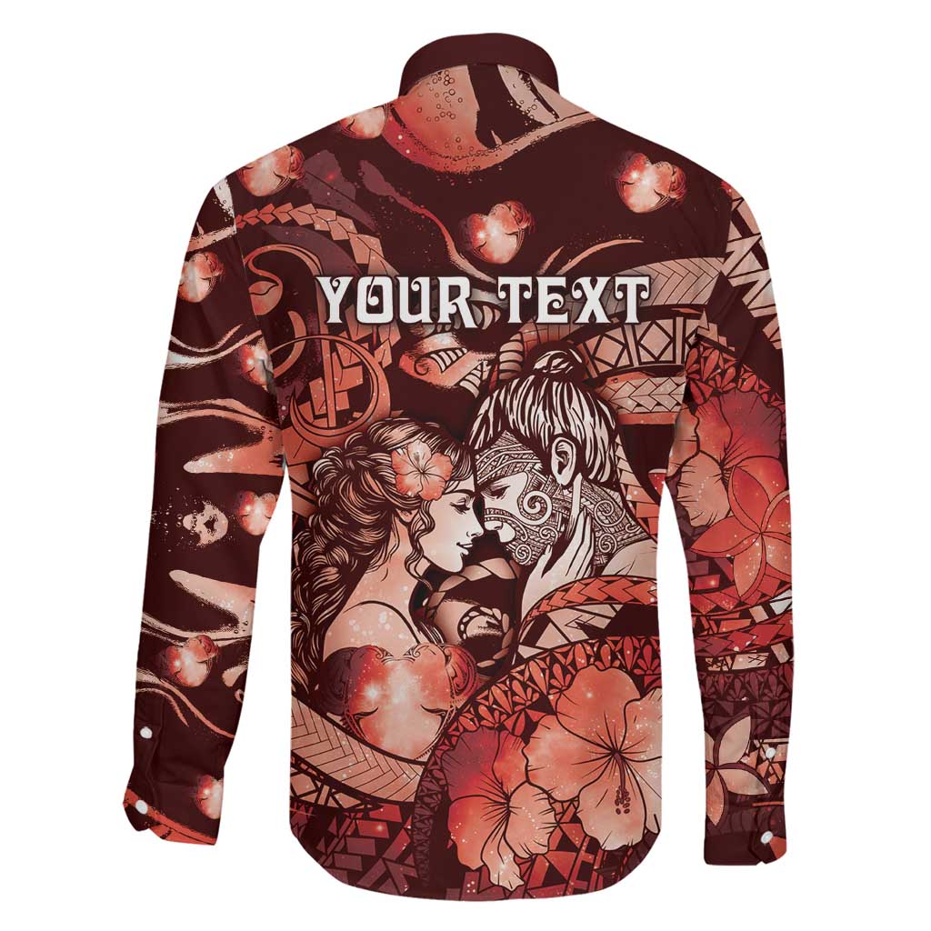 Personalised Maori Romantic Valentine Family Matching Off The Shoulder Long Sleeve Dress and Hawaiian Shirt The Hongi Kiss Red Galaxy DT05 - Polynesian Pride