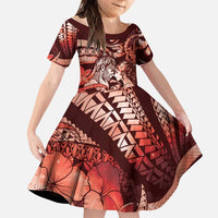 Personalised Maori Romantic Valentine Family Matching Off Shoulder Maxi Dress and Hawaiian Shirt The Hongi Kiss Red Galaxy DT05 Daughter's Dress Red - Polynesian Pride