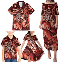 Personalised Maori Romantic Valentine Family Matching Puletasi and Hawaiian Shirt The Hongi Kiss Red Galaxy DT05 - Polynesian Pride