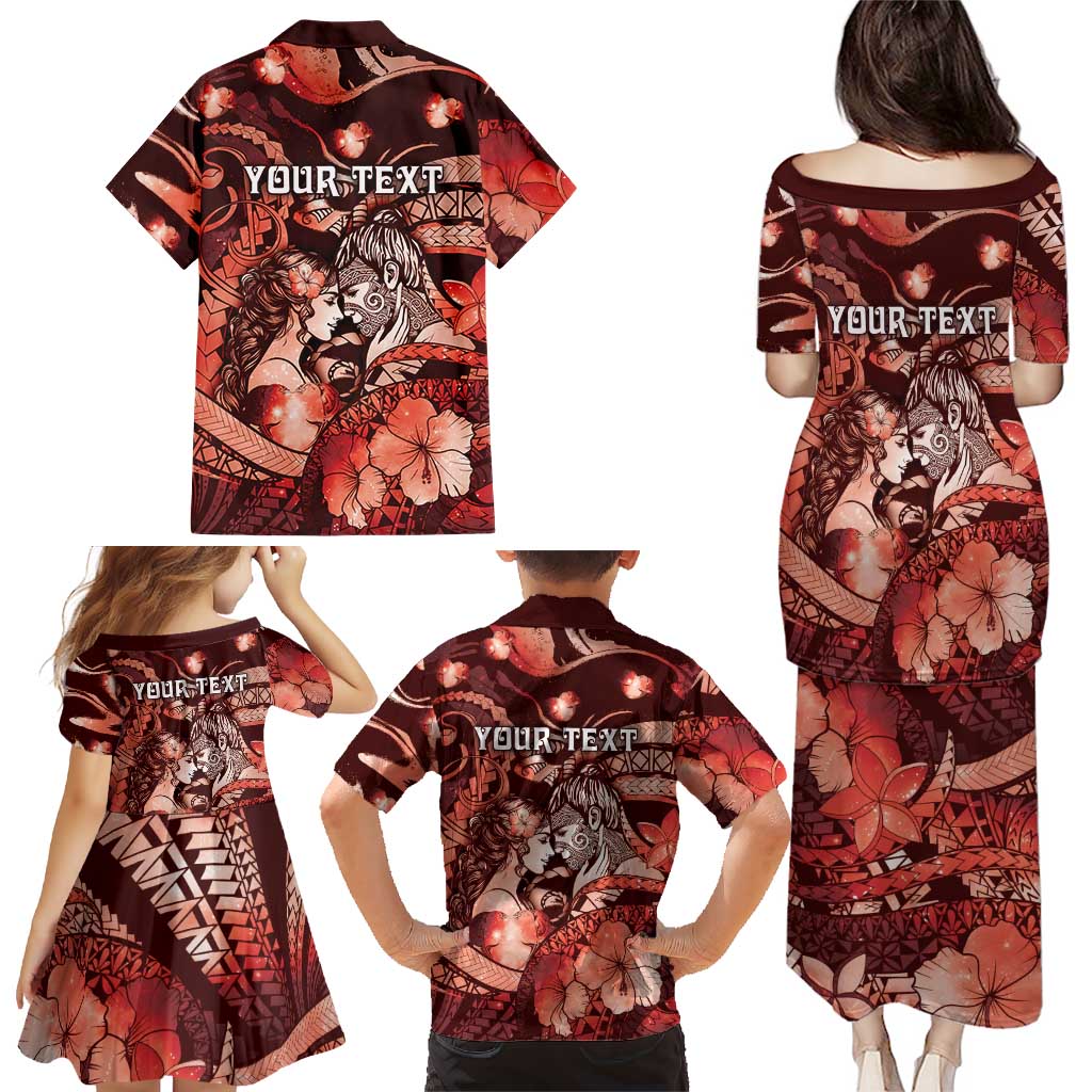 Personalised Maori Romantic Valentine Family Matching Puletasi and Hawaiian Shirt The Hongi Kiss Red Galaxy DT05 - Polynesian Pride