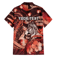 Personalised Maori Romantic Valentine Family Matching Short Sleeve Bodycon Dress and Hawaiian Shirt The Hongi Kiss Red Galaxy DT05 - Polynesian Pride