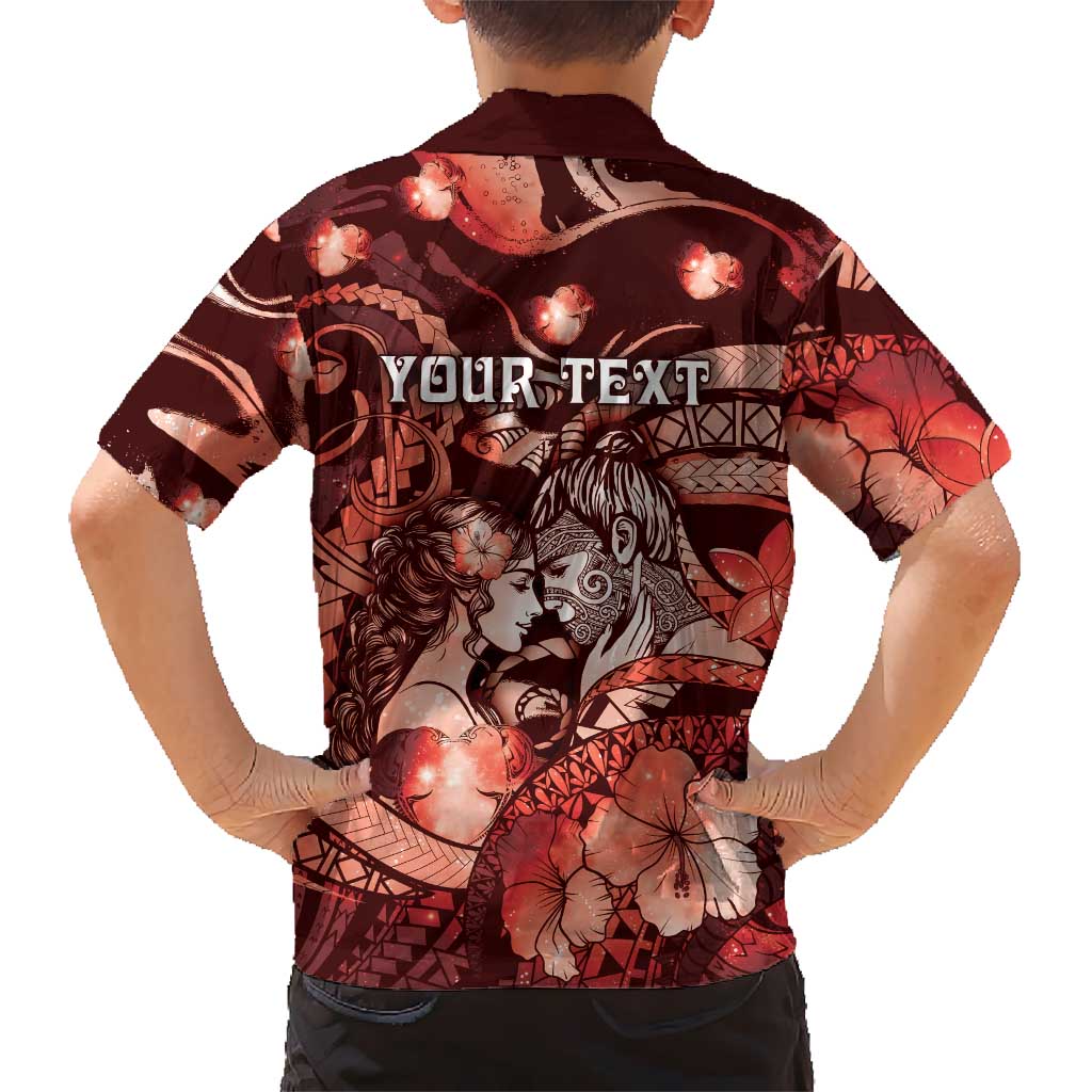 Personalised Maori Romantic Valentine Family Matching Summer Maxi Dress and Hawaiian Shirt The Hongi Kiss Red Galaxy DT05 - Polynesian Pride