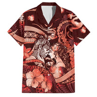 Personalised Maori Romantic Valentine Family Matching Summer Maxi Dress and Hawaiian Shirt The Hongi Kiss Red Galaxy DT05 Dad's Shirt - Short Sleeve Red - Polynesian Pride