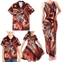 Personalised Maori Romantic Valentine Family Matching Tank Maxi Dress and Hawaiian Shirt The Hongi Kiss Red Galaxy DT05 - Polynesian Pride