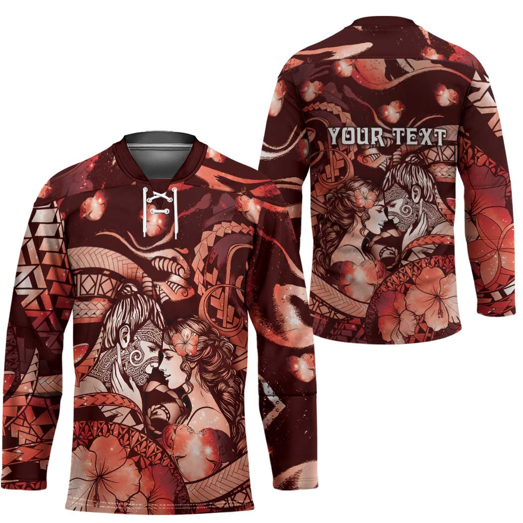 Personalised Maori Romantic Valentine Hockey Jersey The Hongi Kiss Red Galaxy
