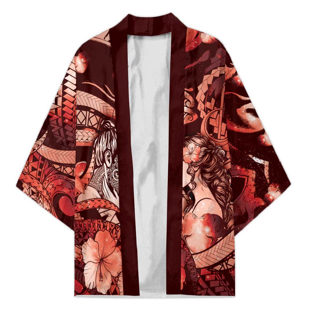 Personalised Maori Romantic Valentine Kimono The Hongi Kiss Red Galaxy