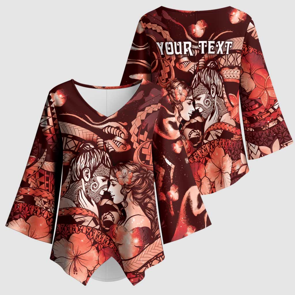 Personalised Maori Romantic Valentine Kimono Sleeve Blouse The Hongi Kiss Red Galaxy