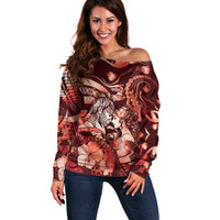 Personalised Maori Romantic Valentine Off Shoulder Sweater The Hongi Kiss Red Galaxy