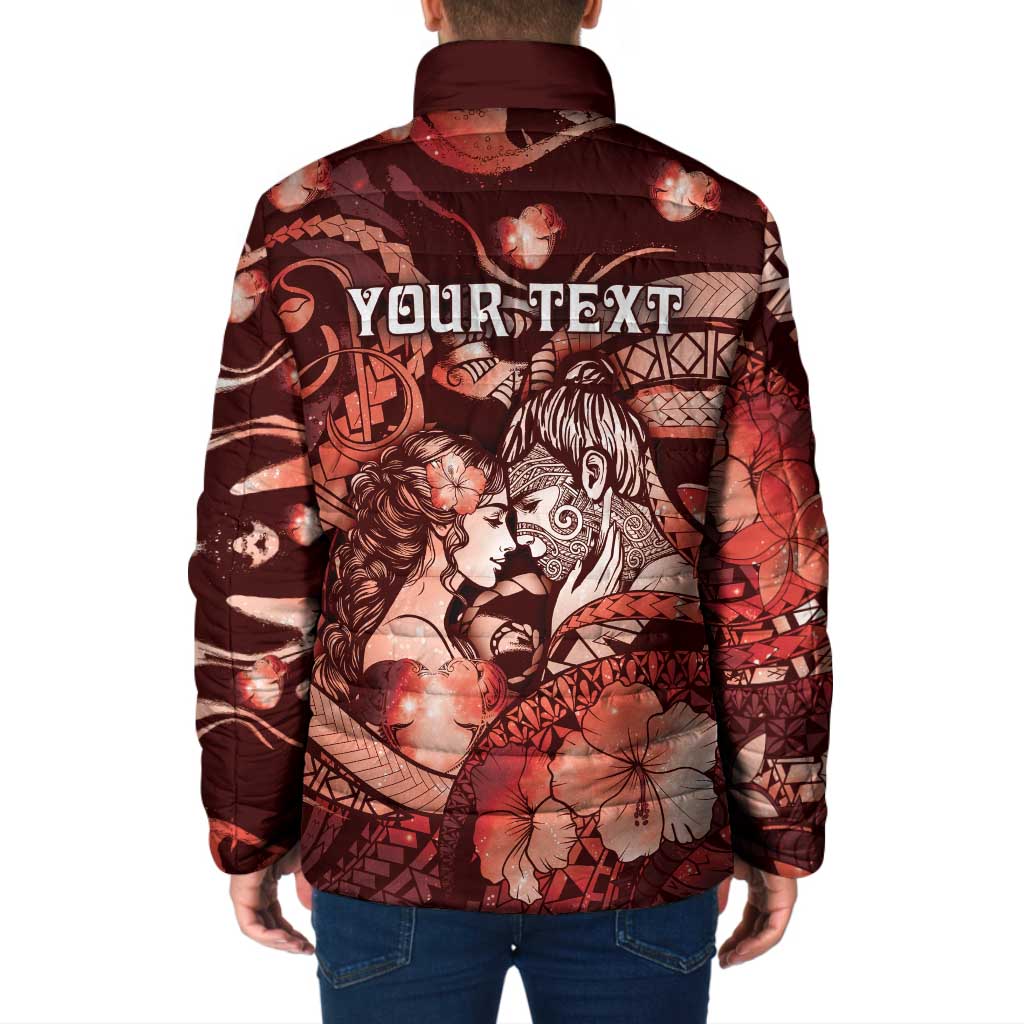 Personalised Maori Romantic Valentine Padded Jacket The Hongi Kiss Red Galaxy