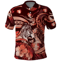 Personalised Maori Romantic Valentine Polo Shirt The Hongi Kiss Red Galaxy