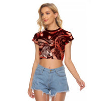 Personalised Maori Romantic Valentine Raglan Cropped T Shirt The Hongi Kiss Red Galaxy