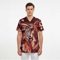 Personalised Maori Romantic Valentine Scrub Top The Hongi Kiss Red Galaxy